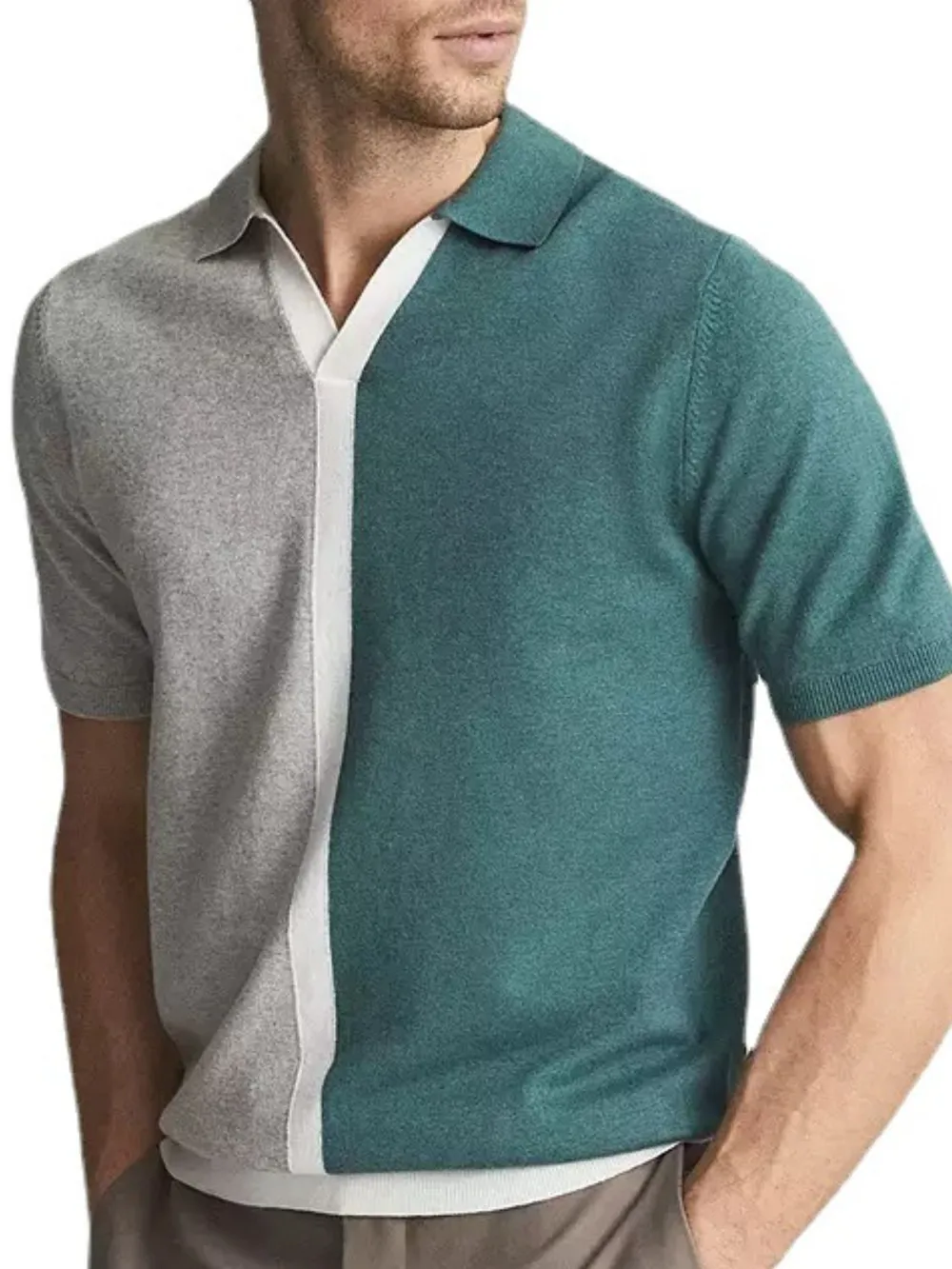 Men's Plus Size Color Block Short Sleeve Polo, image 3