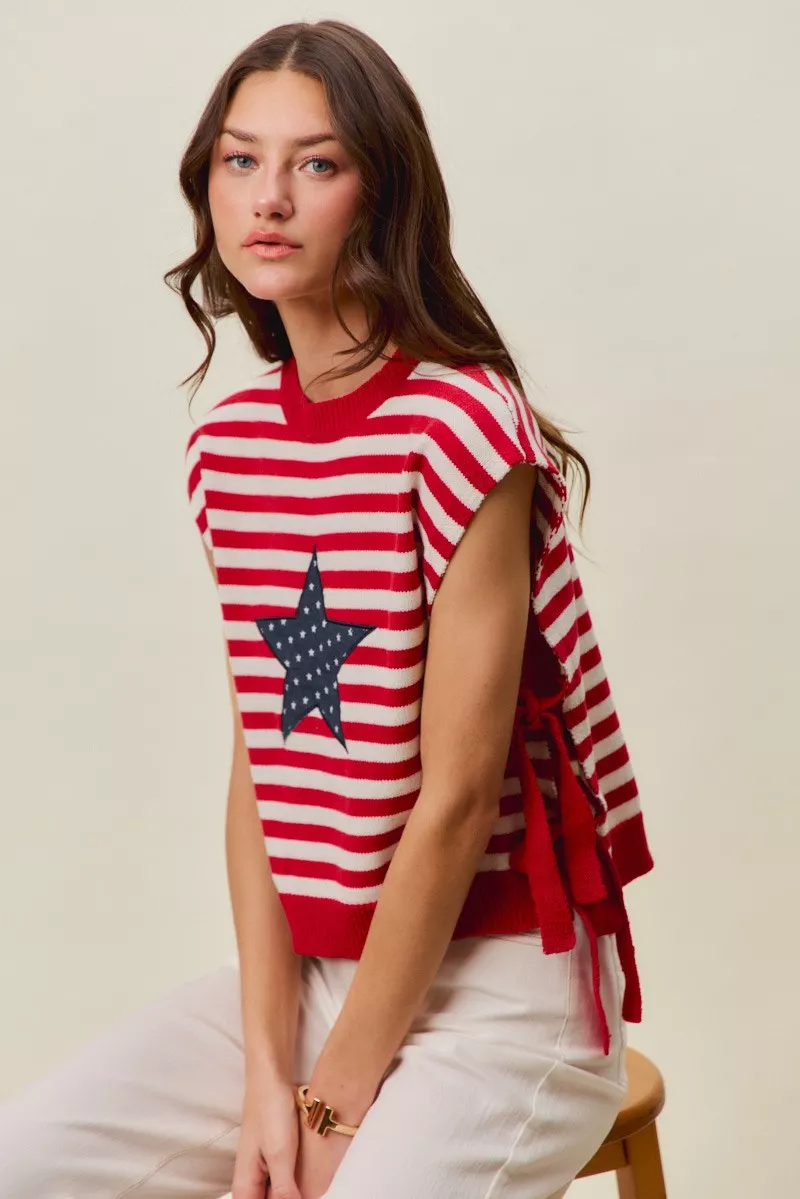 Stripe Star Patch 4th Of July Side Tie Vest Top, image 11