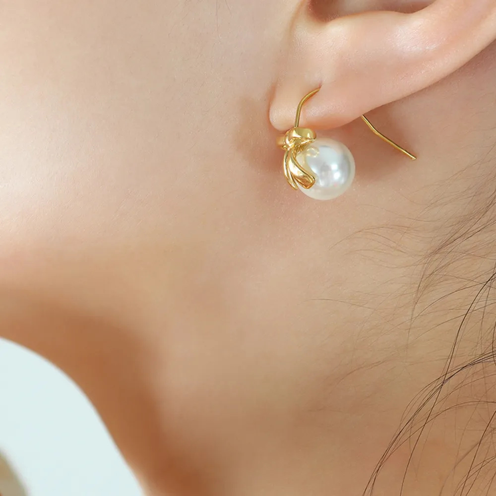 Titanium Steel Bow Drop Earrings, image 3