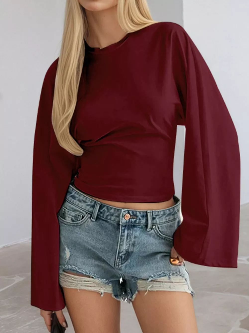 Full Size Long Sleeve Fitted T-Shirt Plus Size, image 26