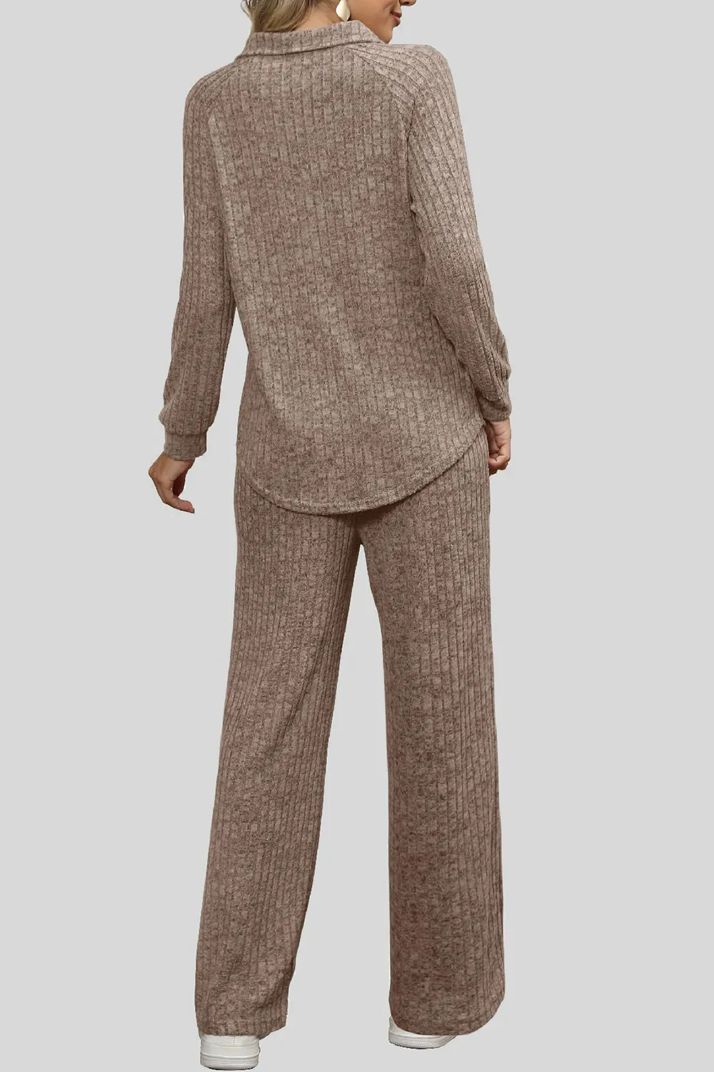 Ribbed Long Sleeve Top and Pocketed Pants Set, image 3