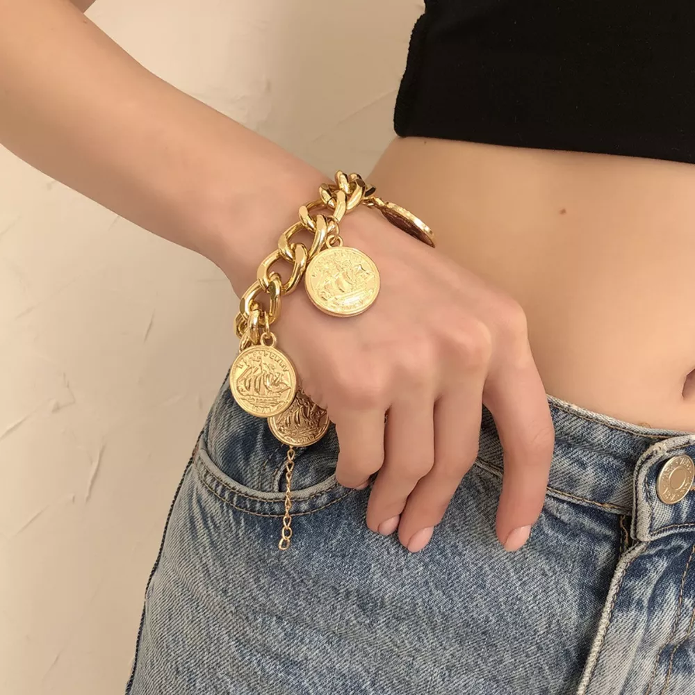 18K Gold-Plated Coin Charm Bracelet, image 3