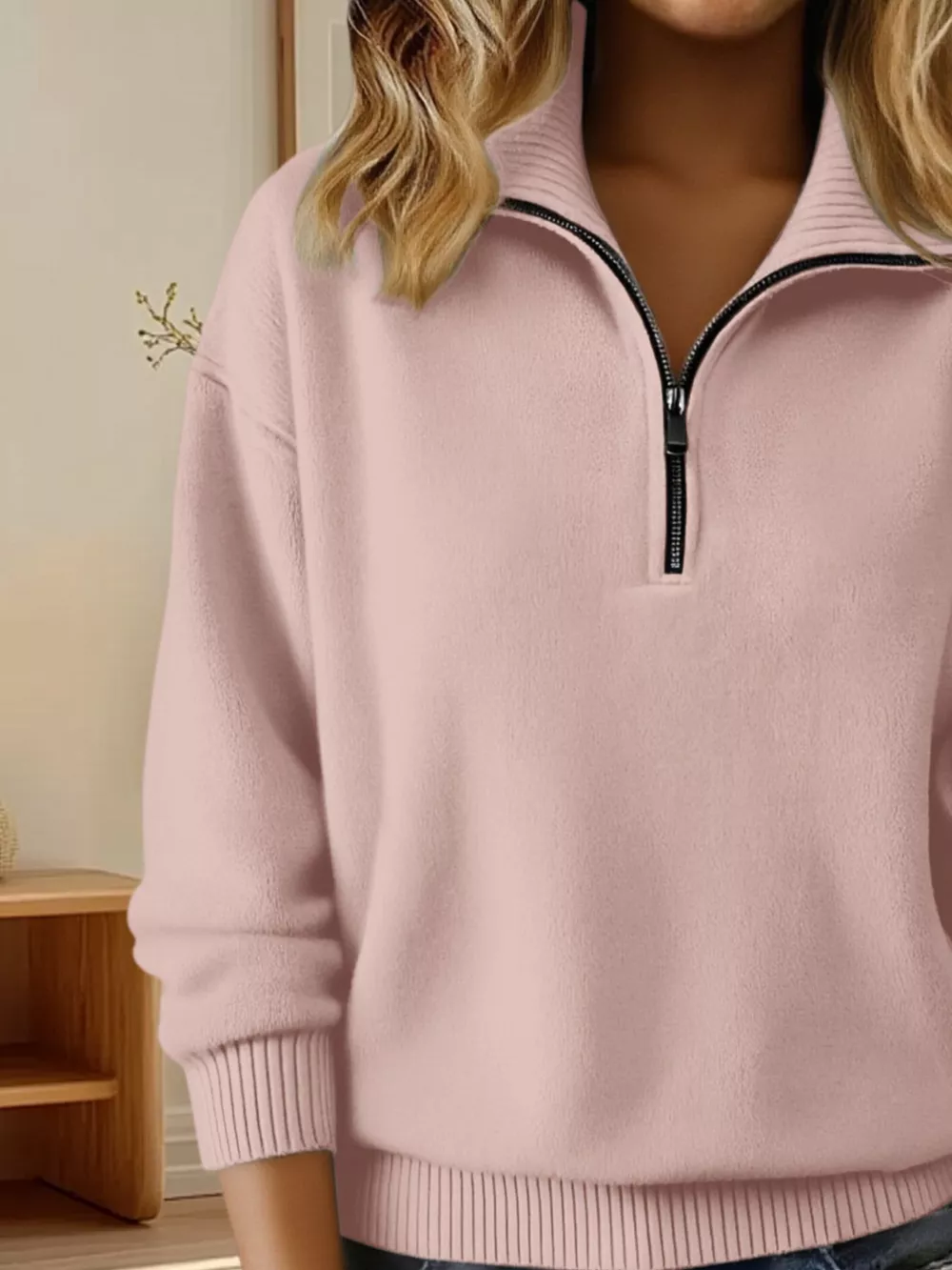 Full Size Half Zip Dropped Shoulder Sweater Plus Size, image 19
