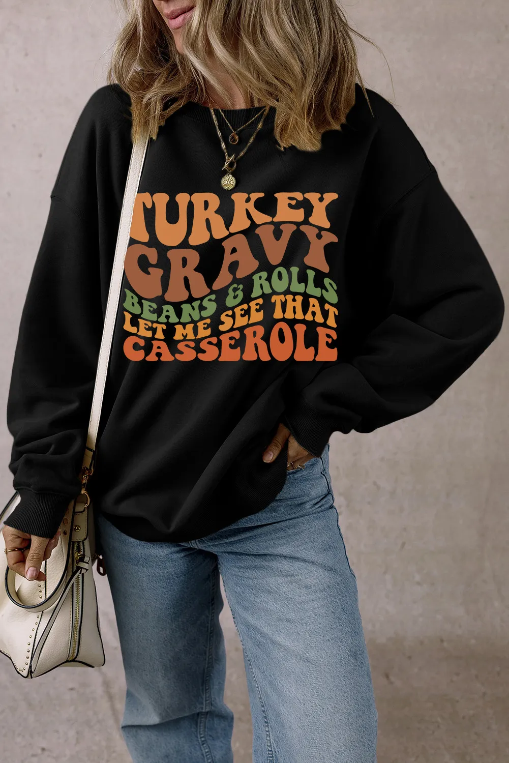 Letter Graphic Round Neck Long Sleeve Sweatshirt, image 4