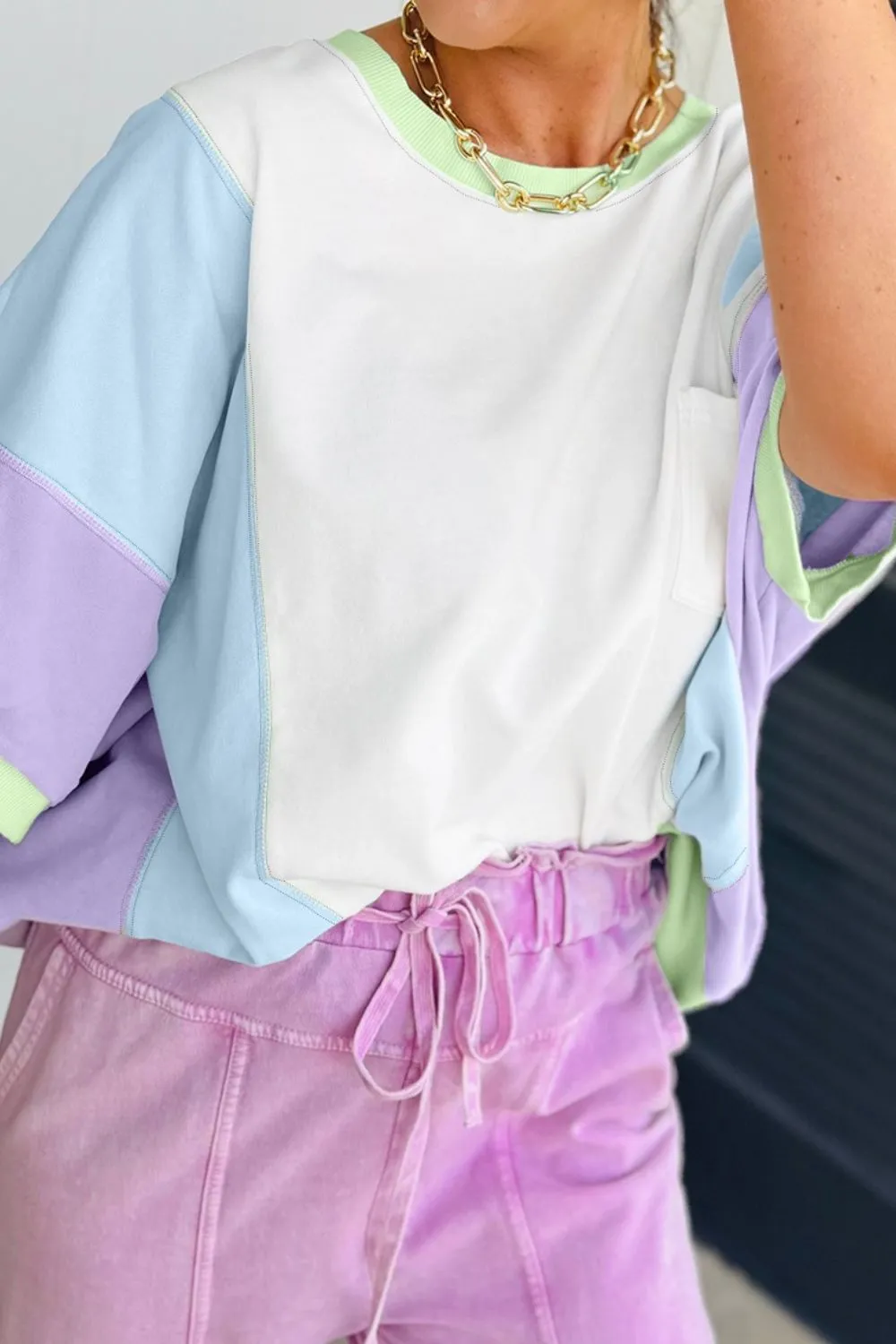 Color Block Patchwork Half Sleeve Oversized T Shirt, image 7