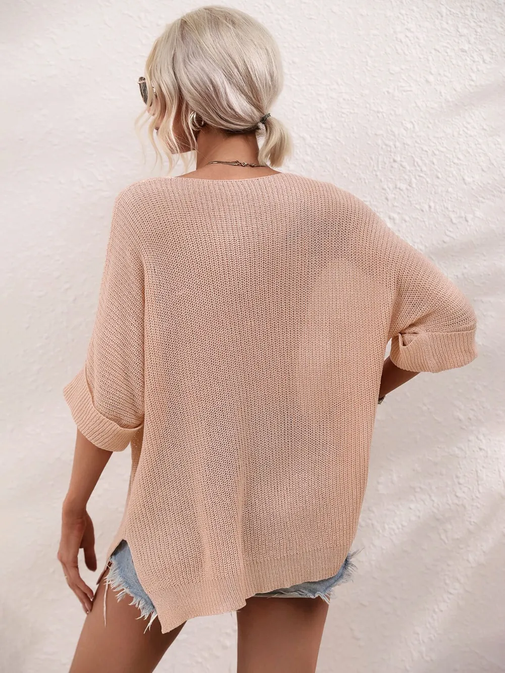Boat Neck Cuffed Sleeve Slit Tunic Knit Top, image 10