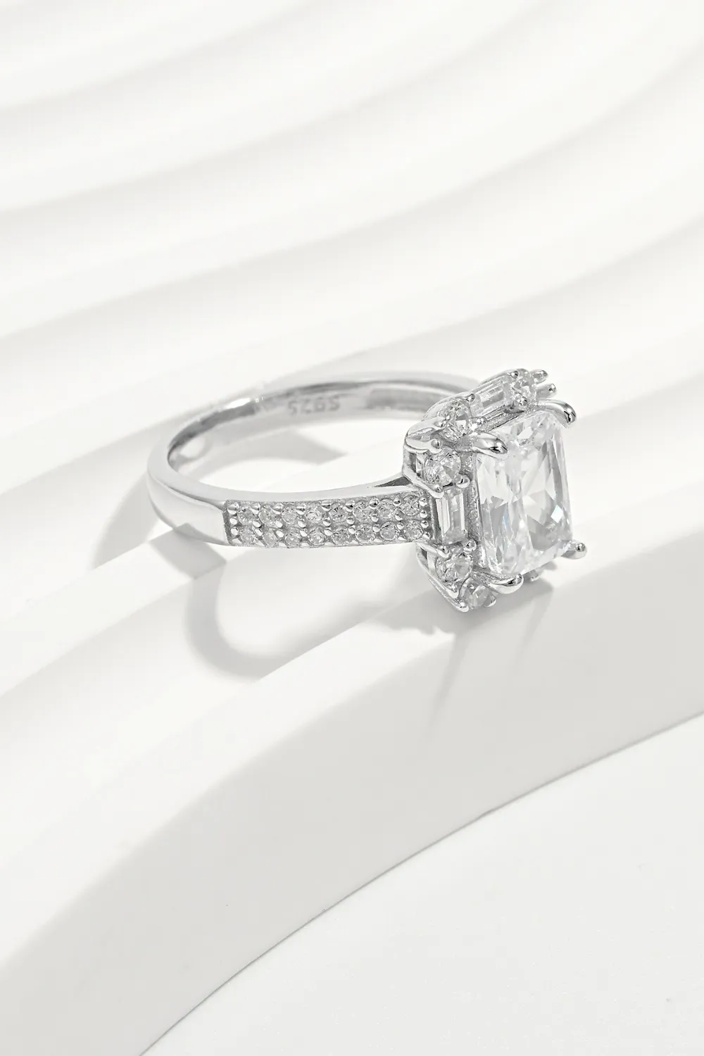 925 Sterling Silver Inlaid Zircon Square Ring, image 2