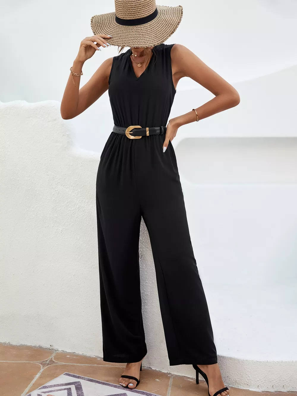 Sleeveless V-Neck Wide Leg Jumpsuit, image 5