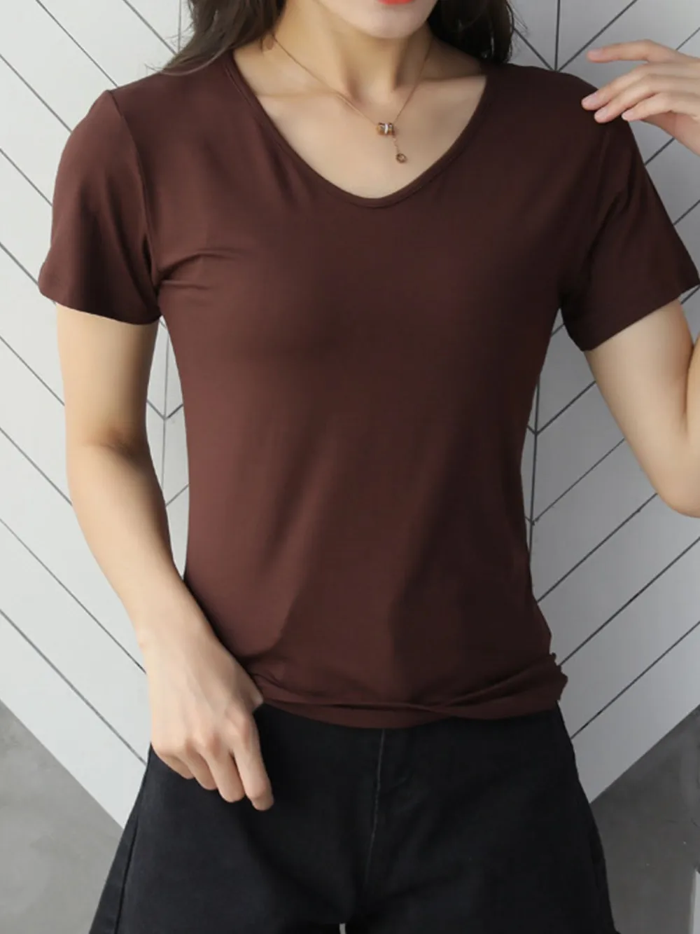 V-Neck Short Sleeve T-Shirt, image 18