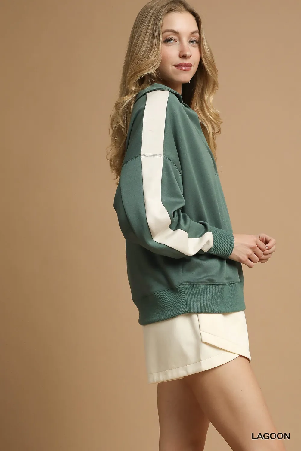 Contrast Long Sleeve Sweatshirt with Collar, image 3