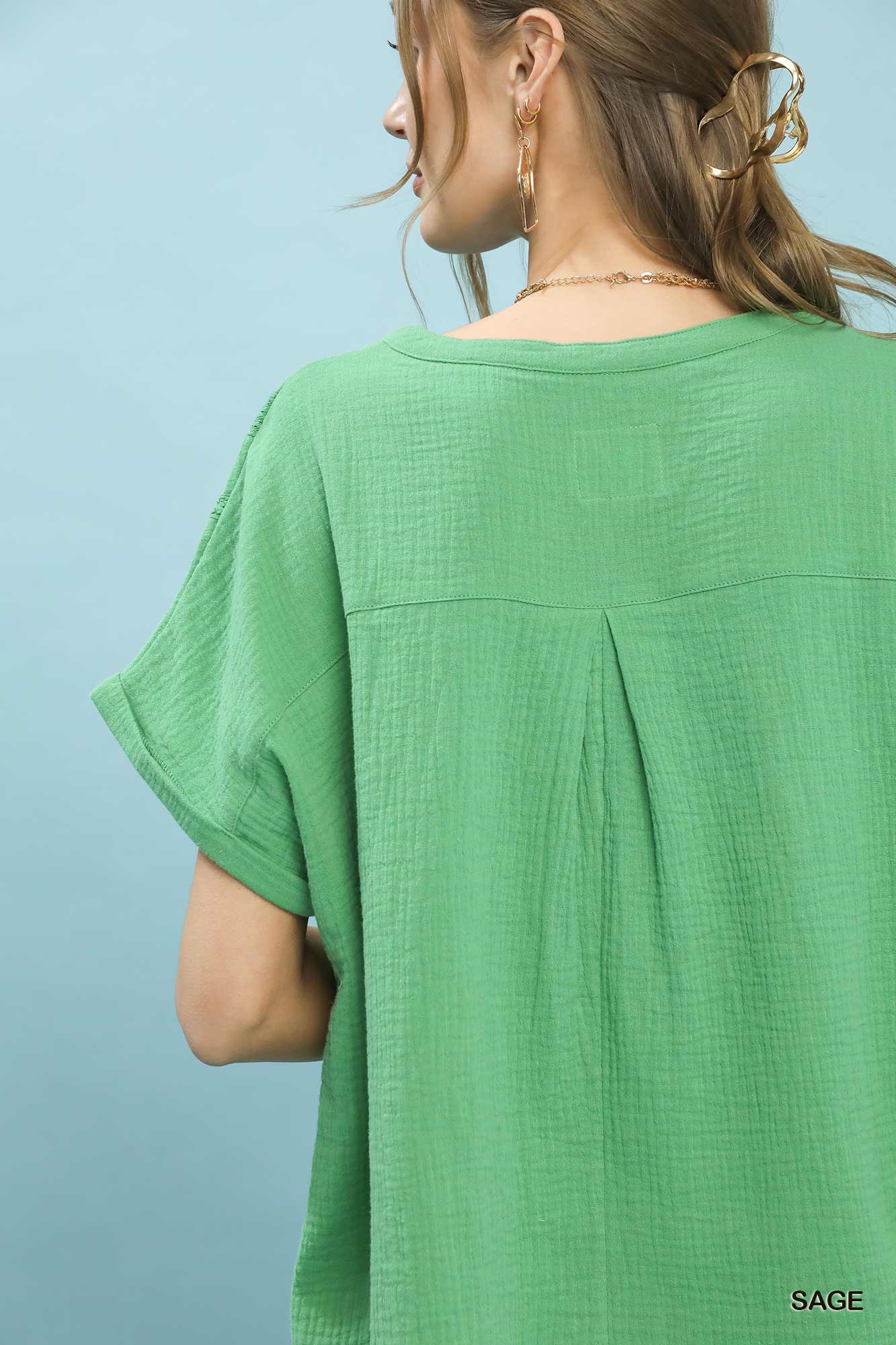 Textured Gauze Split-Neck Boho Blouse, image 3