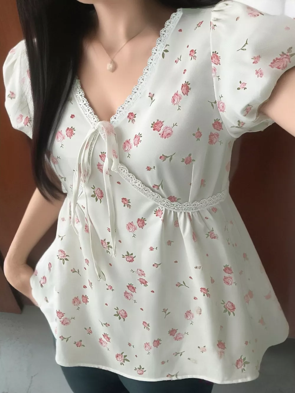 Lace Detail Short Sleeve Blouse, image 4