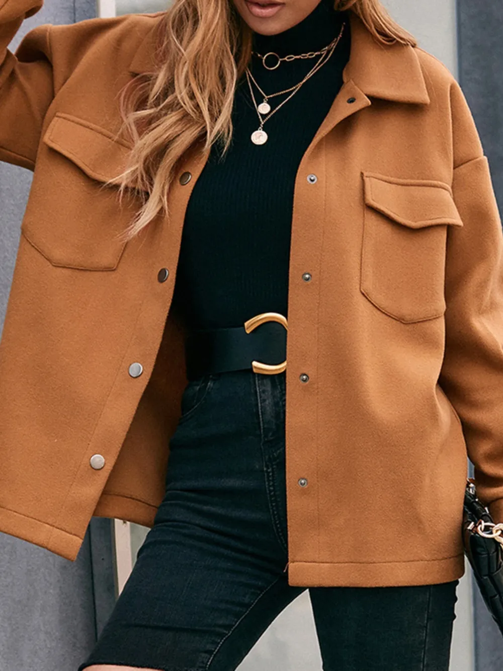 Pocketed Snap Down Dropped Shoulder Jacket, image 4