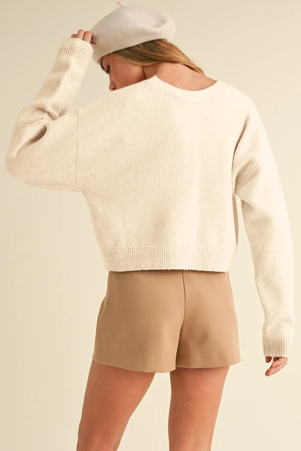 Bowknot Front V Neck Long Sleeve Sweater, image 12