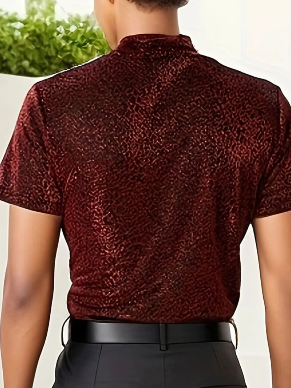Men's Full Size Glitter Mock Neck Short Sleeve Top Plus Size, image 3