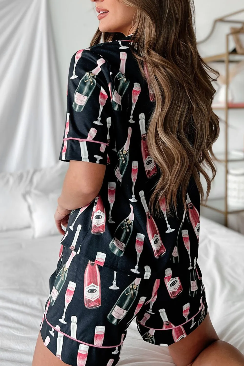 Champagne Print Short Sleeve Top and Shorts Set, image 5