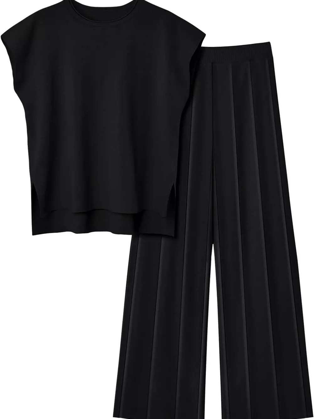 Casual Solid Color Cap Sleeve Top and Pants Knit Set, image 9