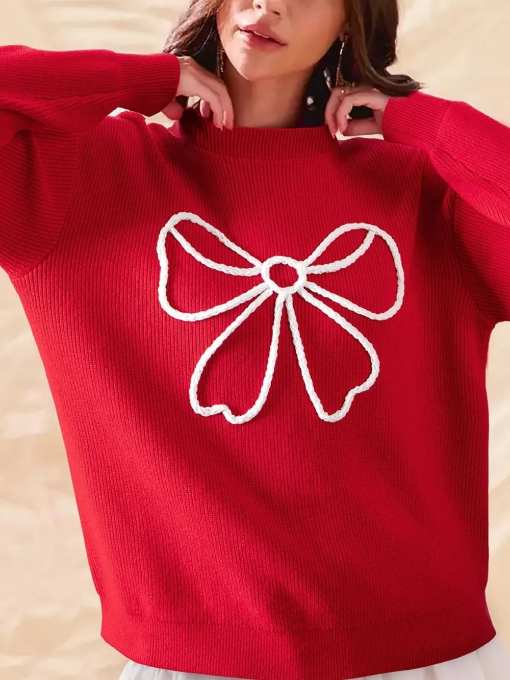 Bow-Embellished Ribbed Sweater, image 2