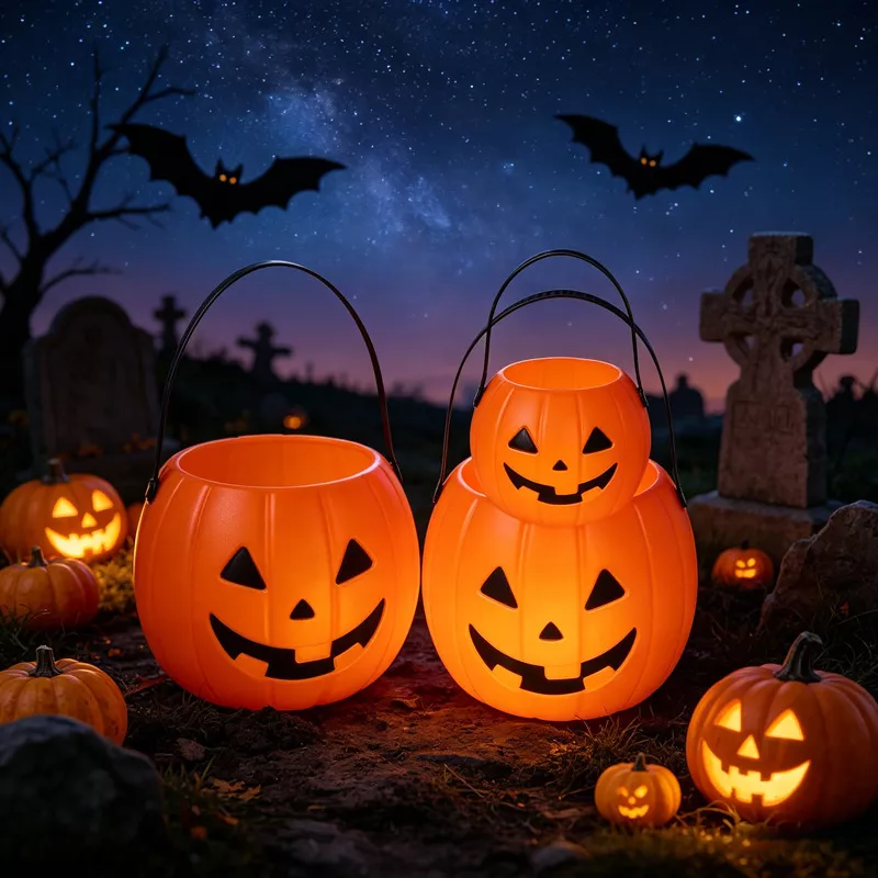Halloween Decorative Pumpkin Bucket with Handle Set, image 4