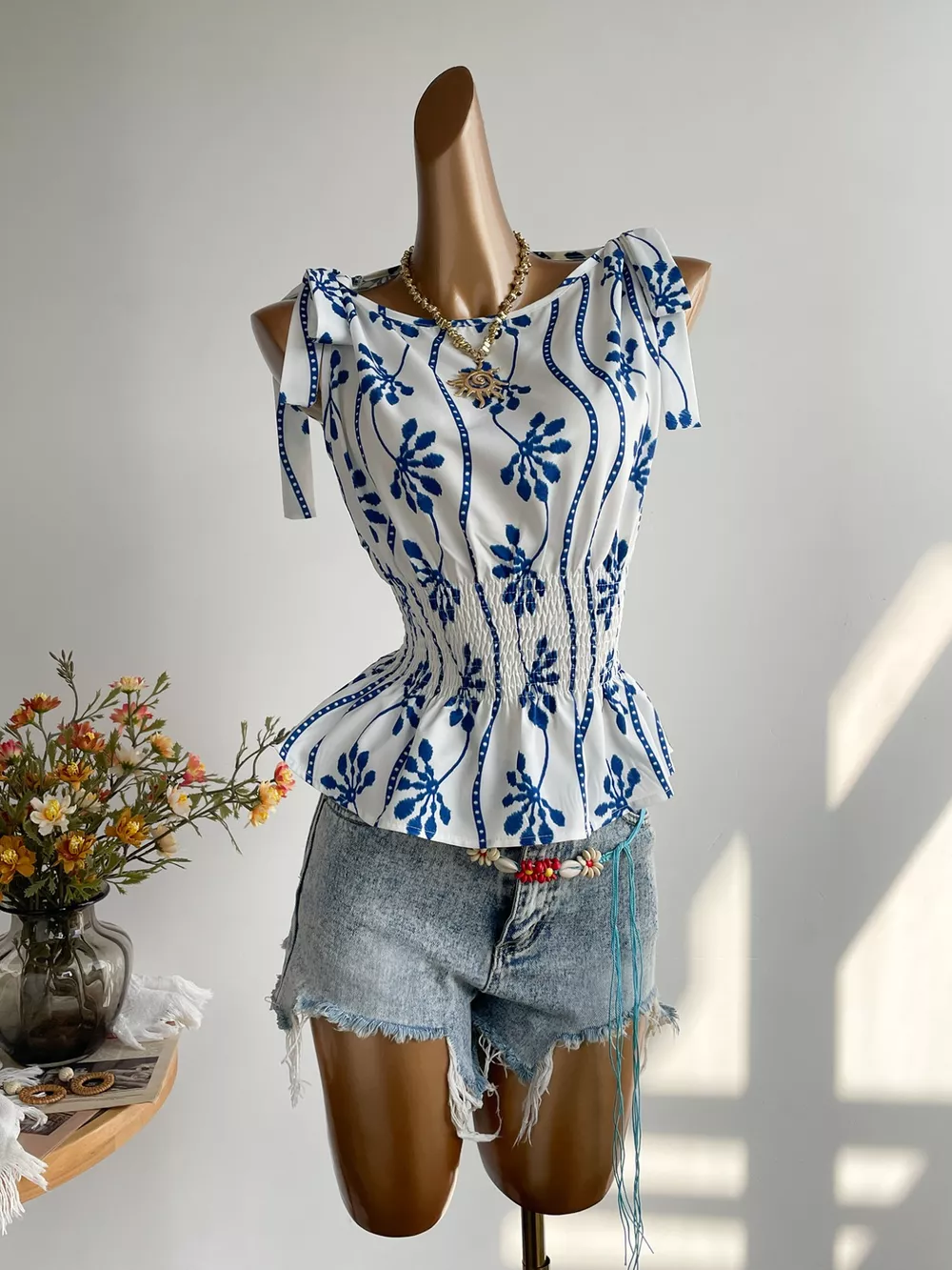Smocked Tie Shoulder Blouse, image 4