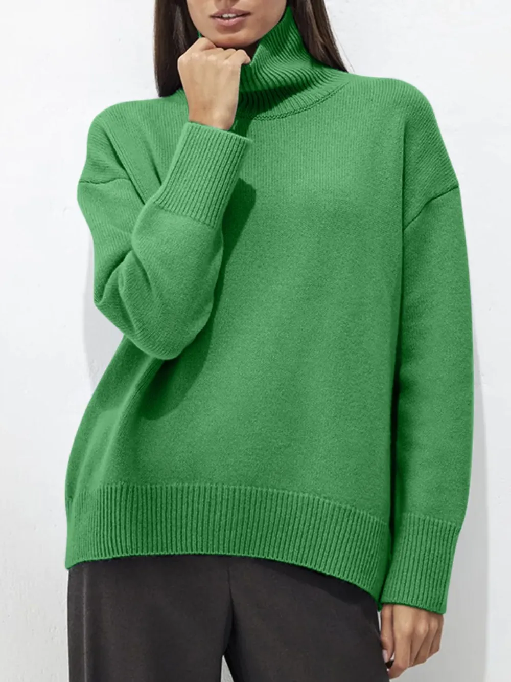 Turtleneck Drop Shoulder Long Sleeve Sweater, image 6