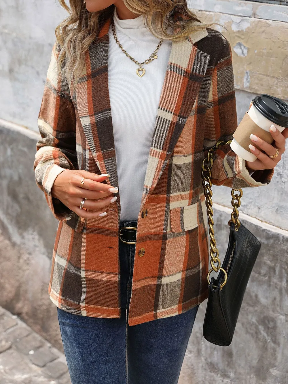 Plaid Button Down Lapel Collar Blazer, image 5