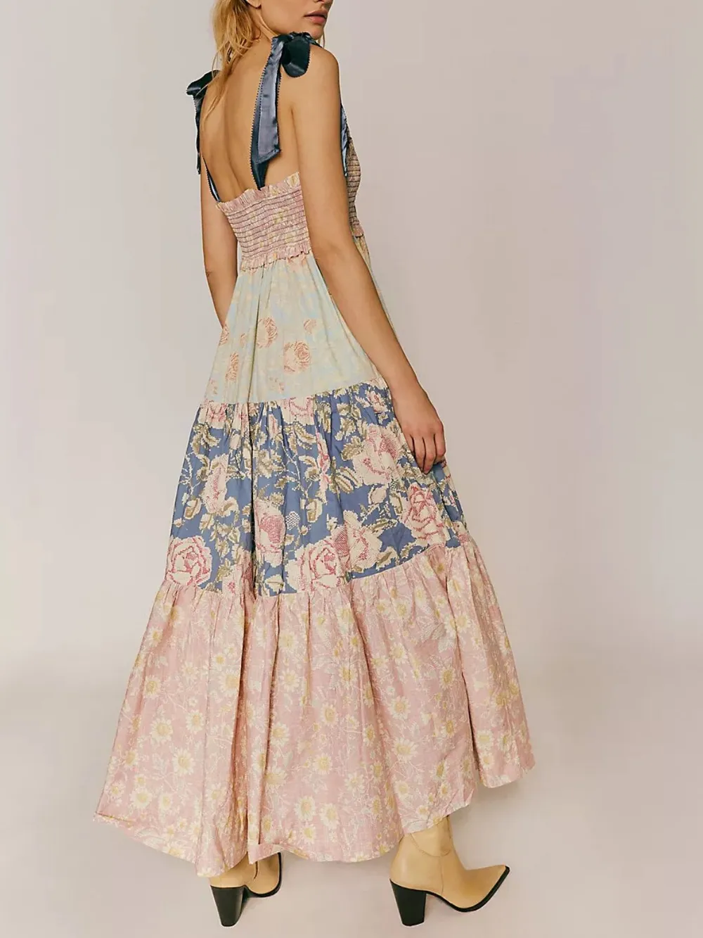 Printed V-Neck Tie Shoulder Cami Dress, image 4