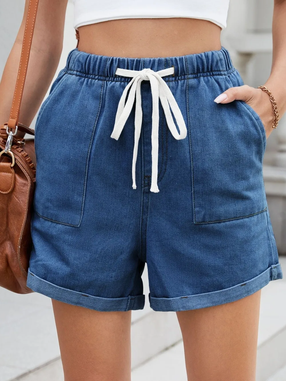 Drawstring Wash Denim Shorts, image 16