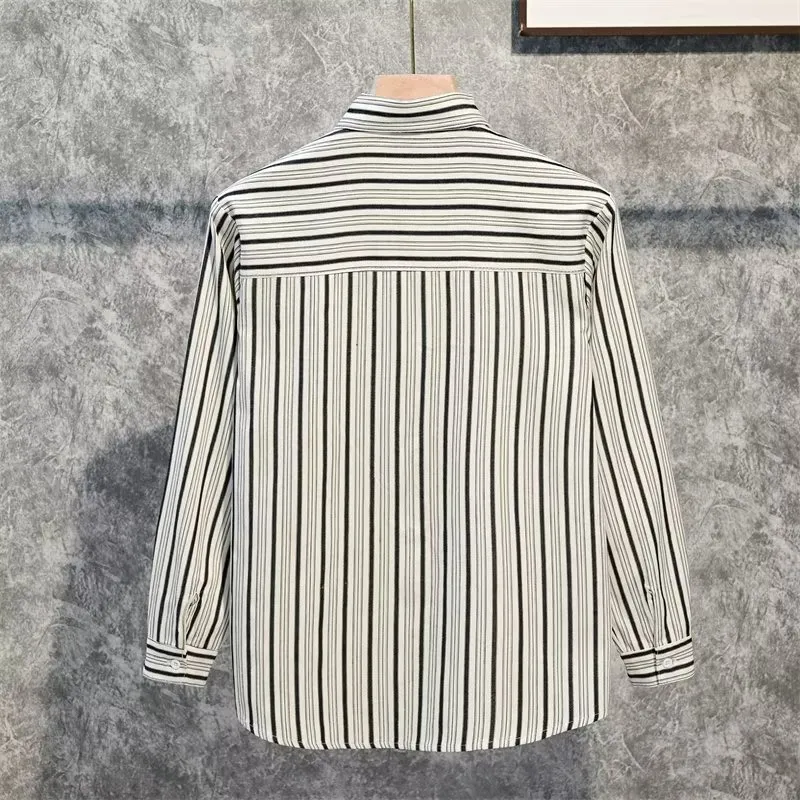 Men's Plus Size Striped Long Sleeve Button-Down Shirt, image 4