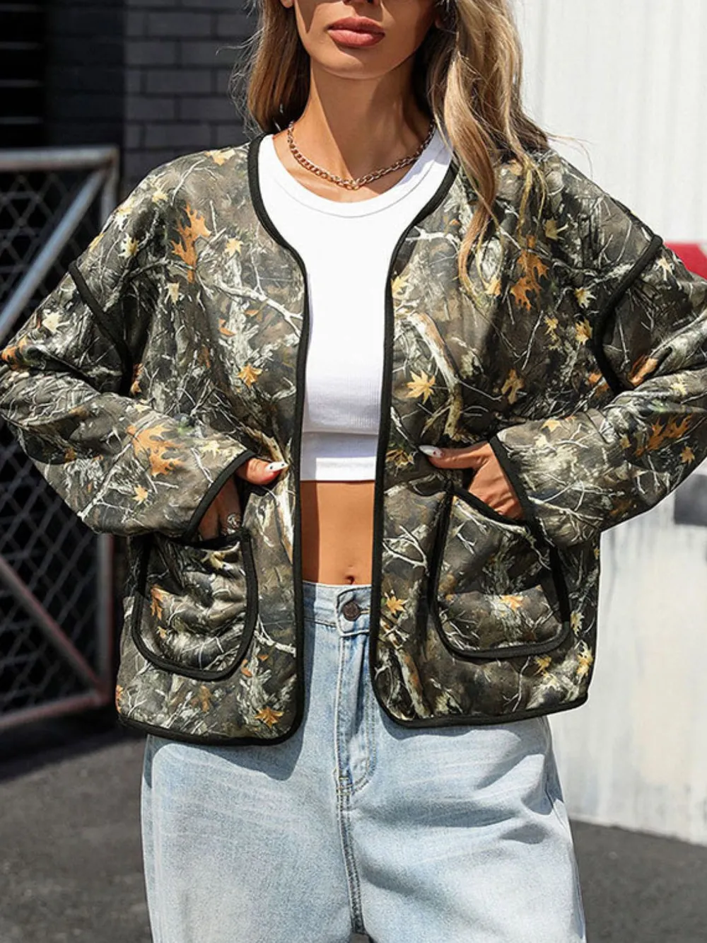 Printed Open Front Long Sleeve Jacket, image 4