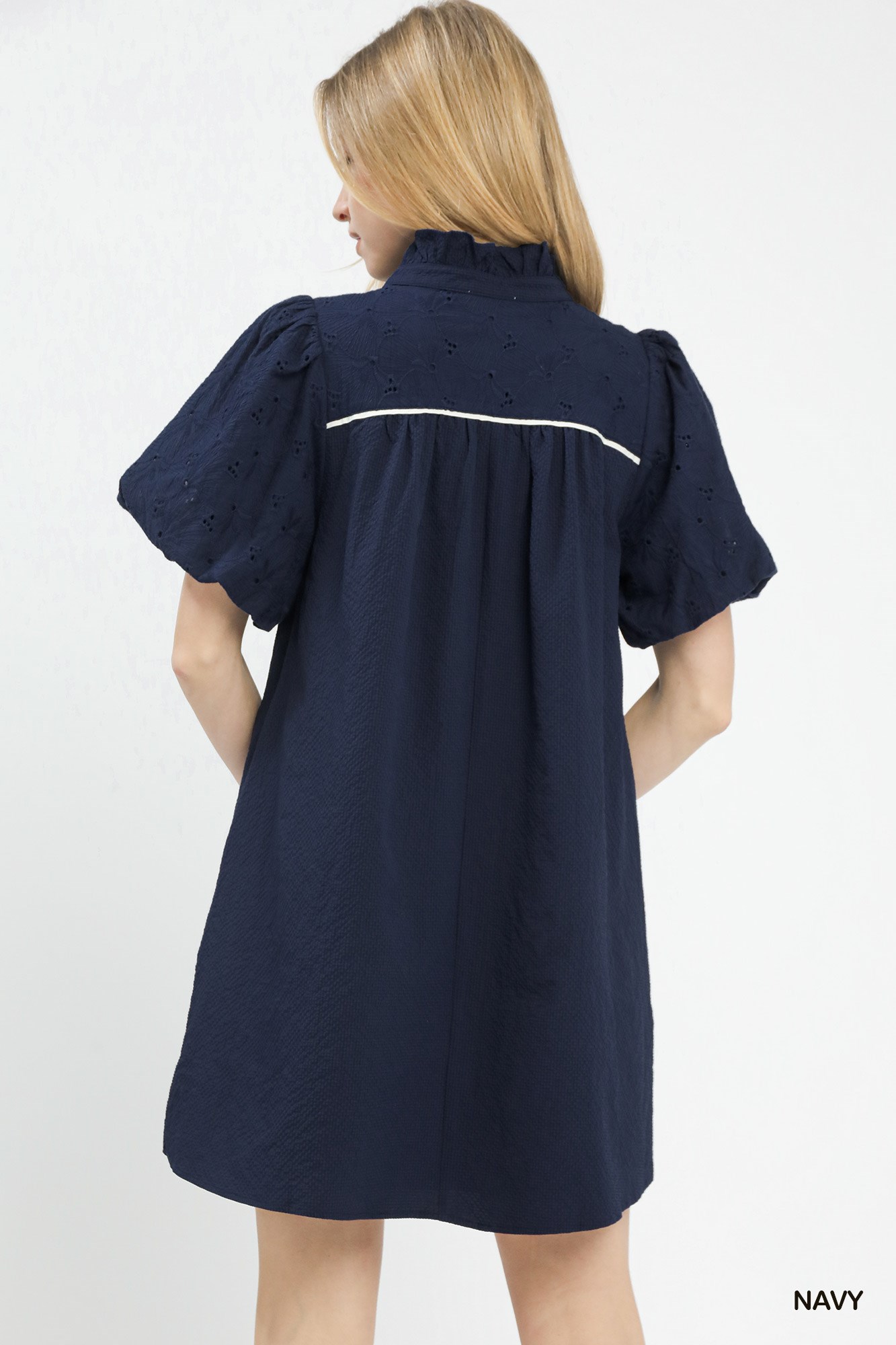 Puff Sleeve Textured Babydoll Dress, image 3