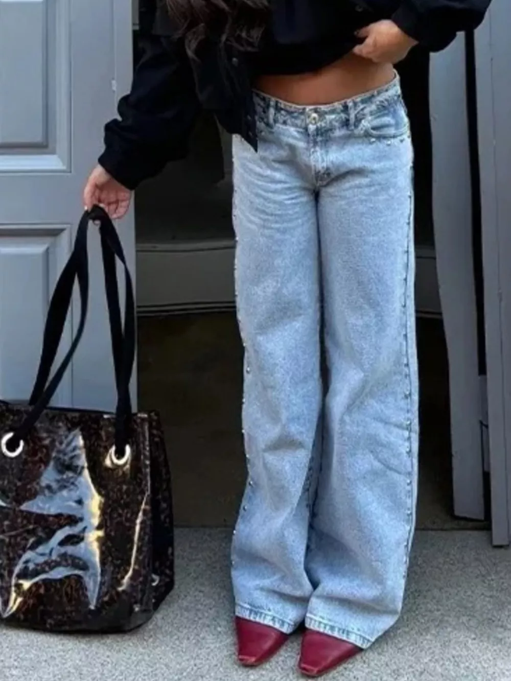Leopard Star Patches Wide Leg Jeans, image 9