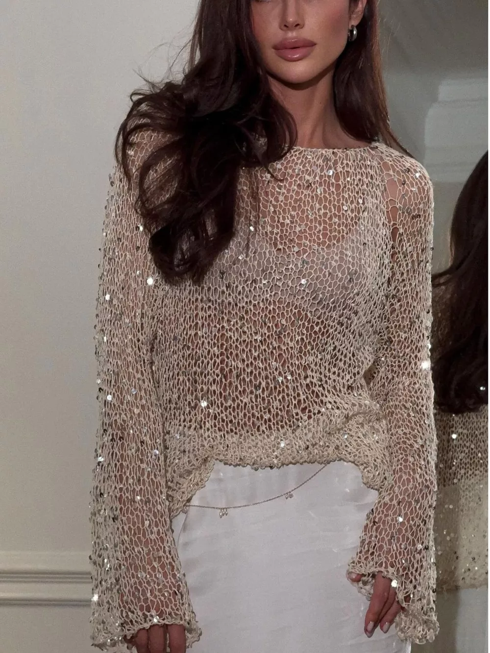 Sequin Long Sleeve Knit Cover Up