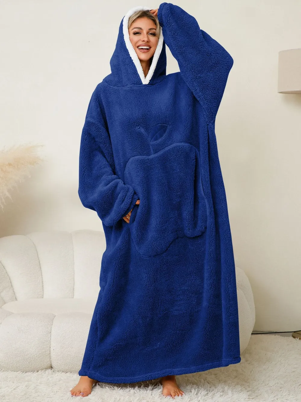 Pocketed Contrast Long Sleeve Hooded Lounge Dress, image 20