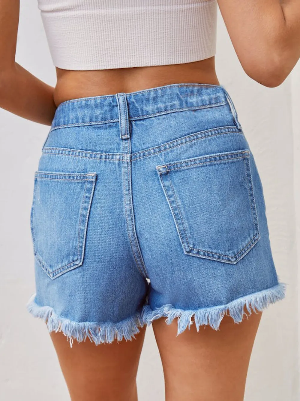 Distressed Raw Hem Denim Shorts, image 2