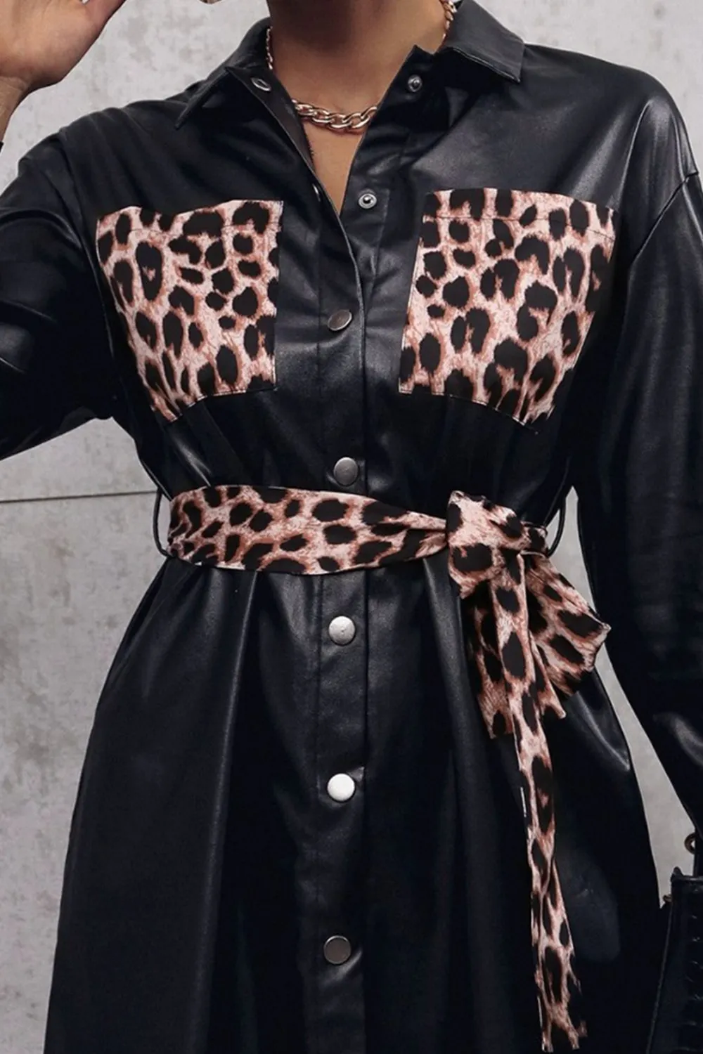 Tied Leopard Snap Down Trench Coat, image 3