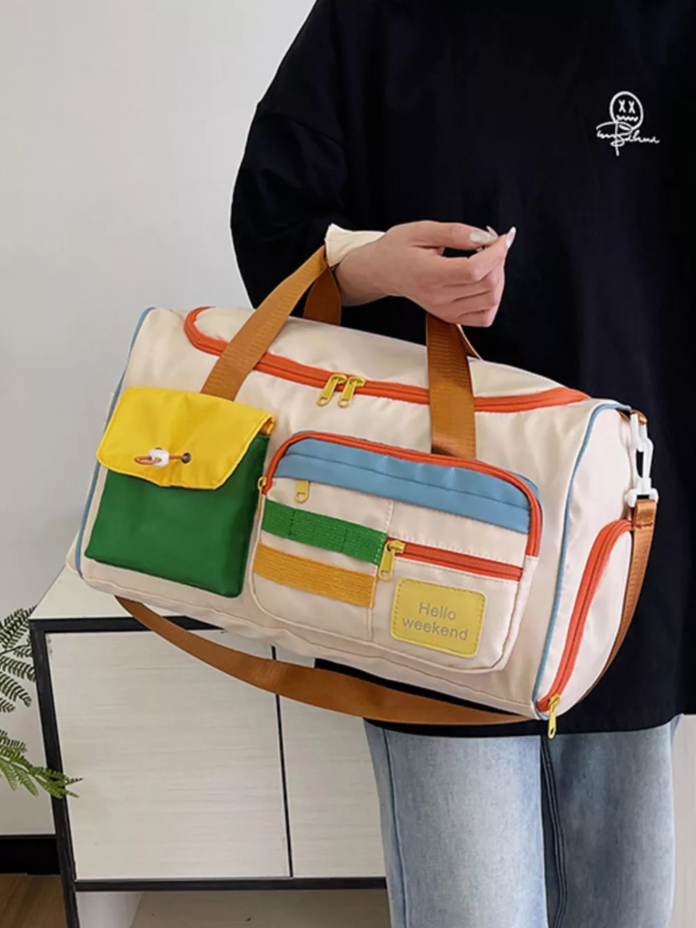 Multi-Pocket Color-Block Travel Bag, image 8