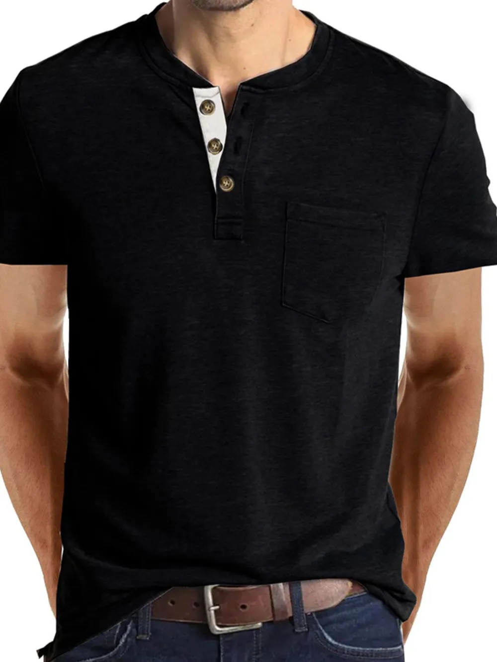 Men's Full Size Classic Henley Pocket Polo T-Shirt Plus Size, image 9