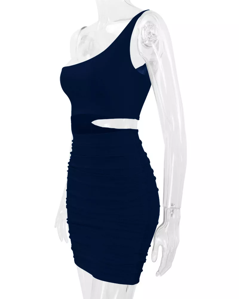 One-Shoulder Cutout Ruched Bodycon Mini Dress, image 50