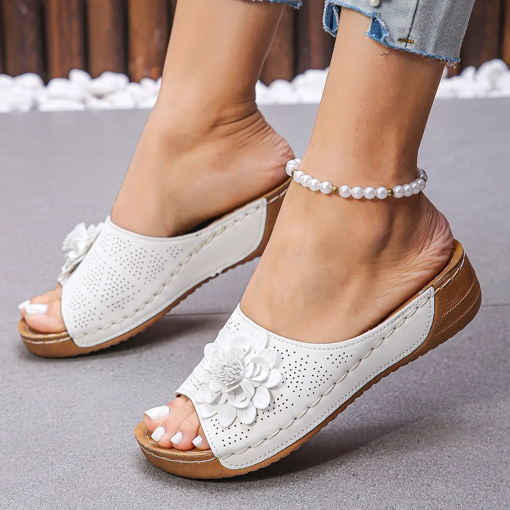 Flower Peep Toe Wedge Sandals, image 4