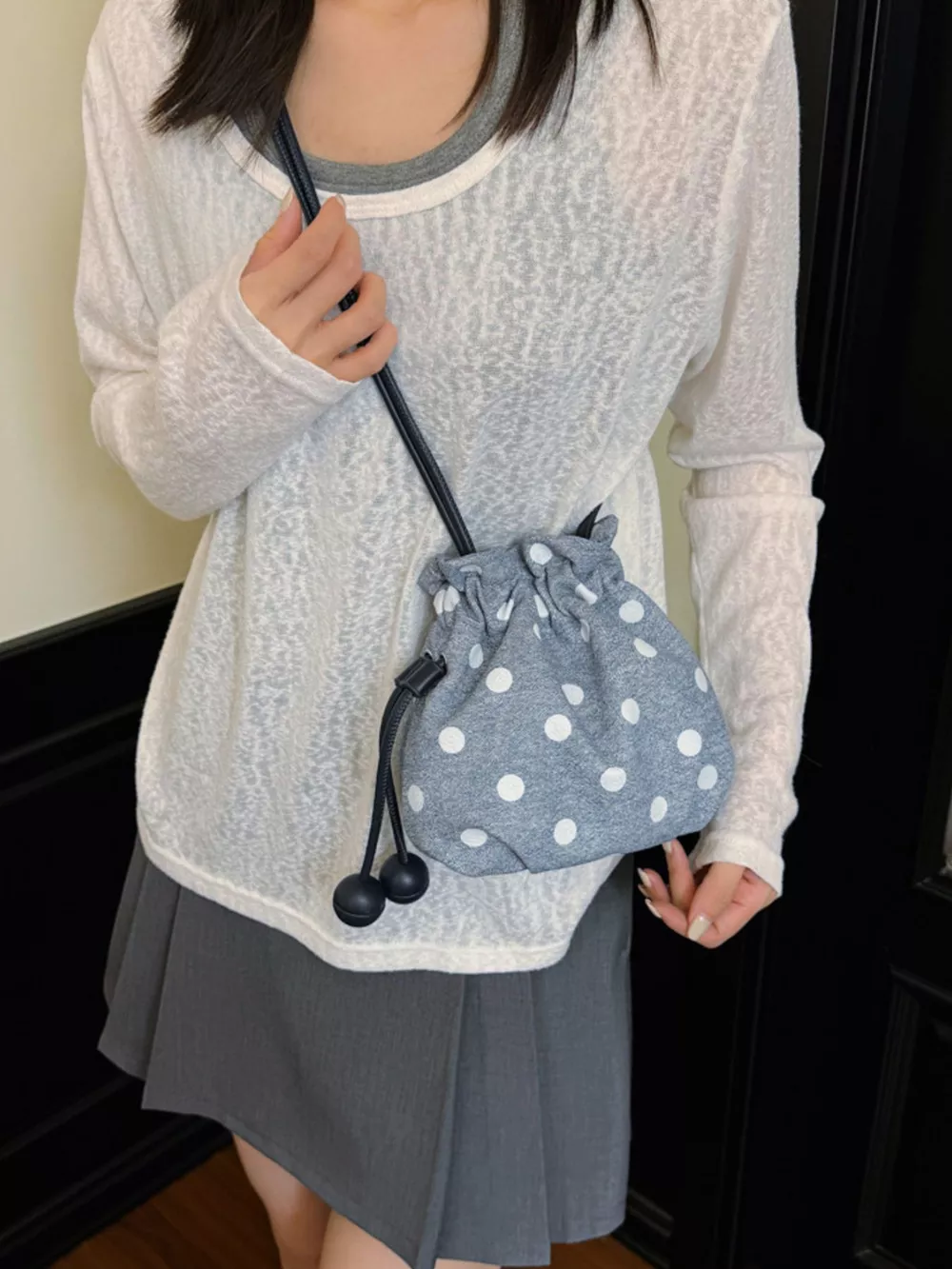 Polka Dot Drawstring Crossbody Bag