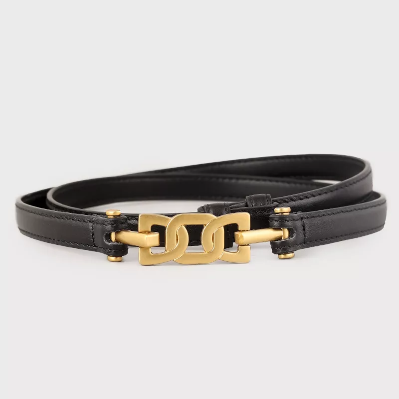 Gold Buckle Skinny Leather Belt, image 2