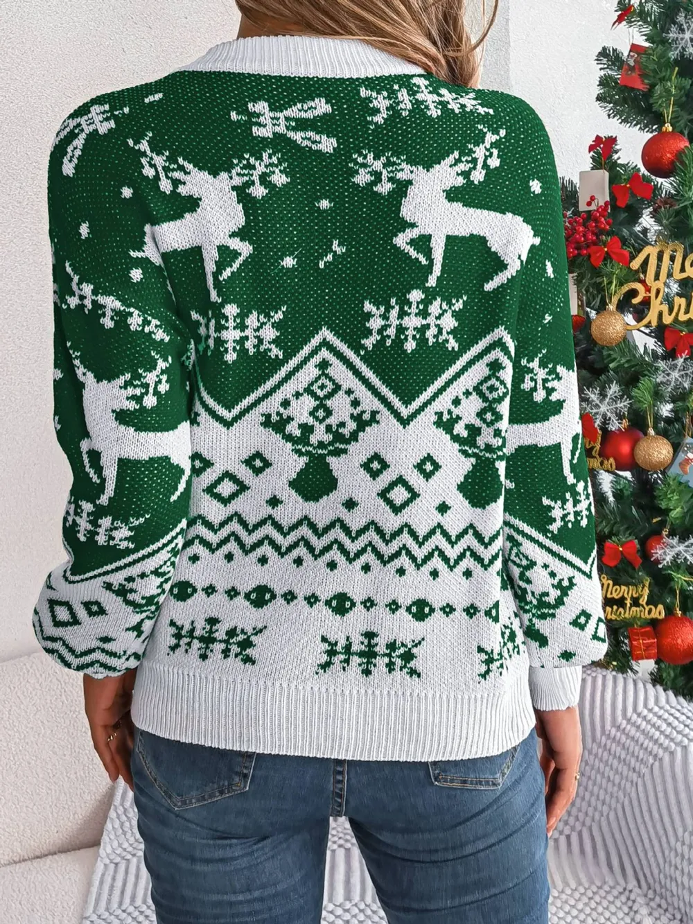 Christmas Element Round Neck Long Sleeve Sweater, image 7