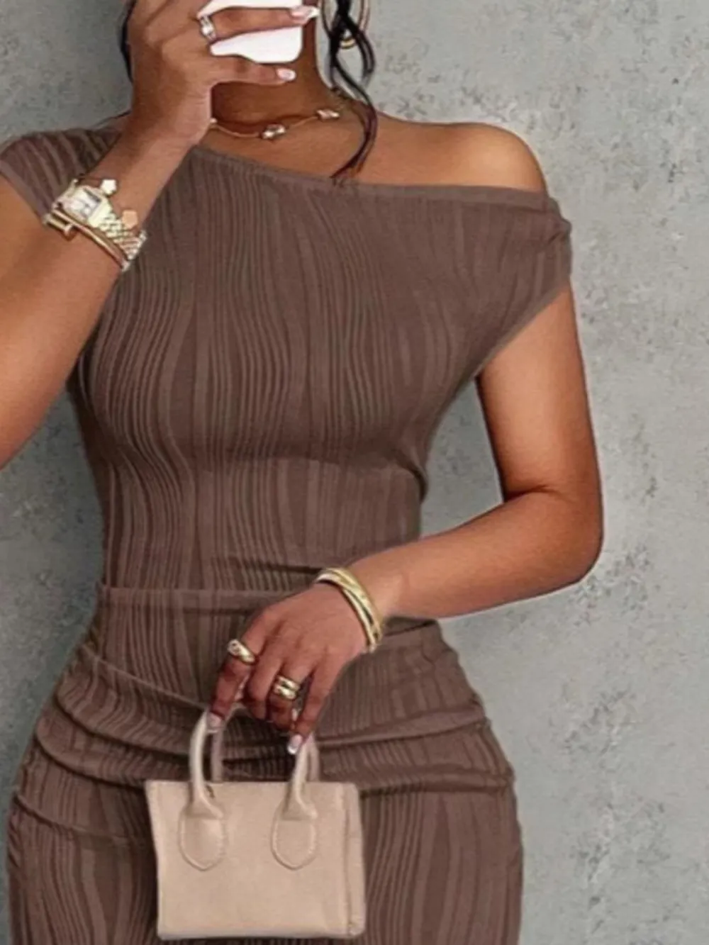 Textured Single Shoulder Bodycon Maxi Dress, image 4