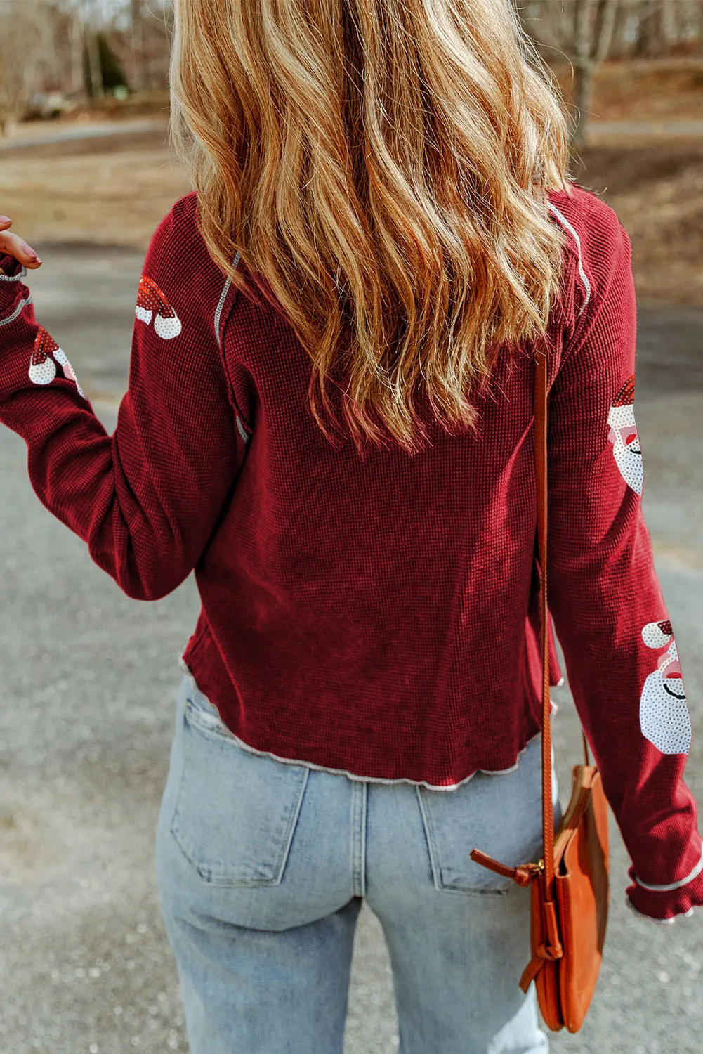 Sequin Santa Round Neck Long Sleeve Blouse, image 3
