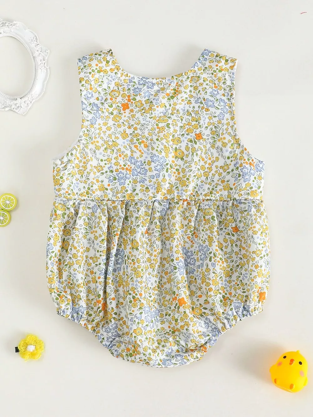 Children's Floral Print Duck Embroidered One-Piece, image 2