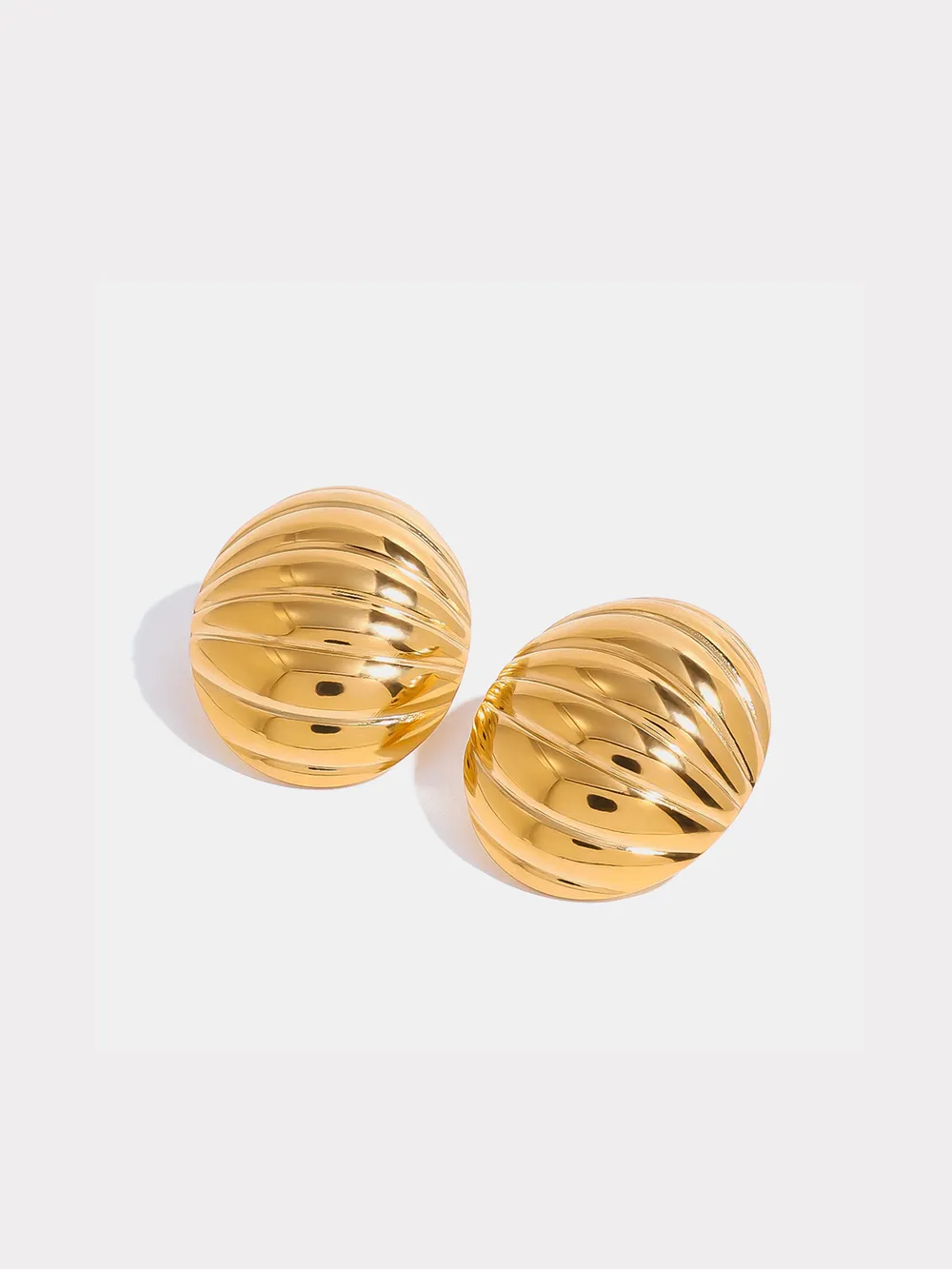 18K Gold-Plated Stainless Steel Ribbed Earrings, image 2