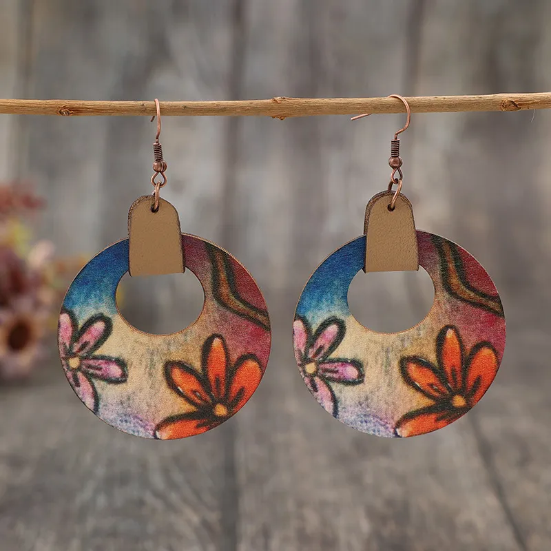 Wooden Flower Round Shape Earrings, image 3