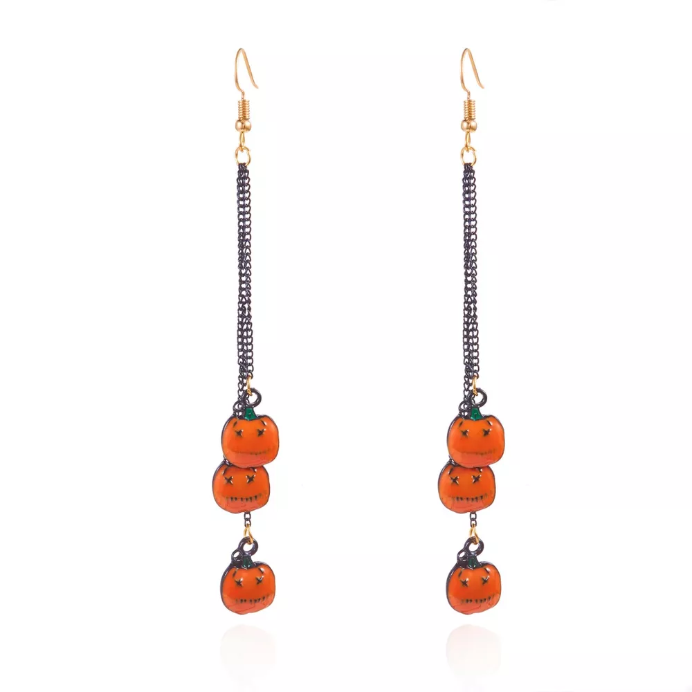 Halloween Pumpkin Chain Drop Earrings, image 5