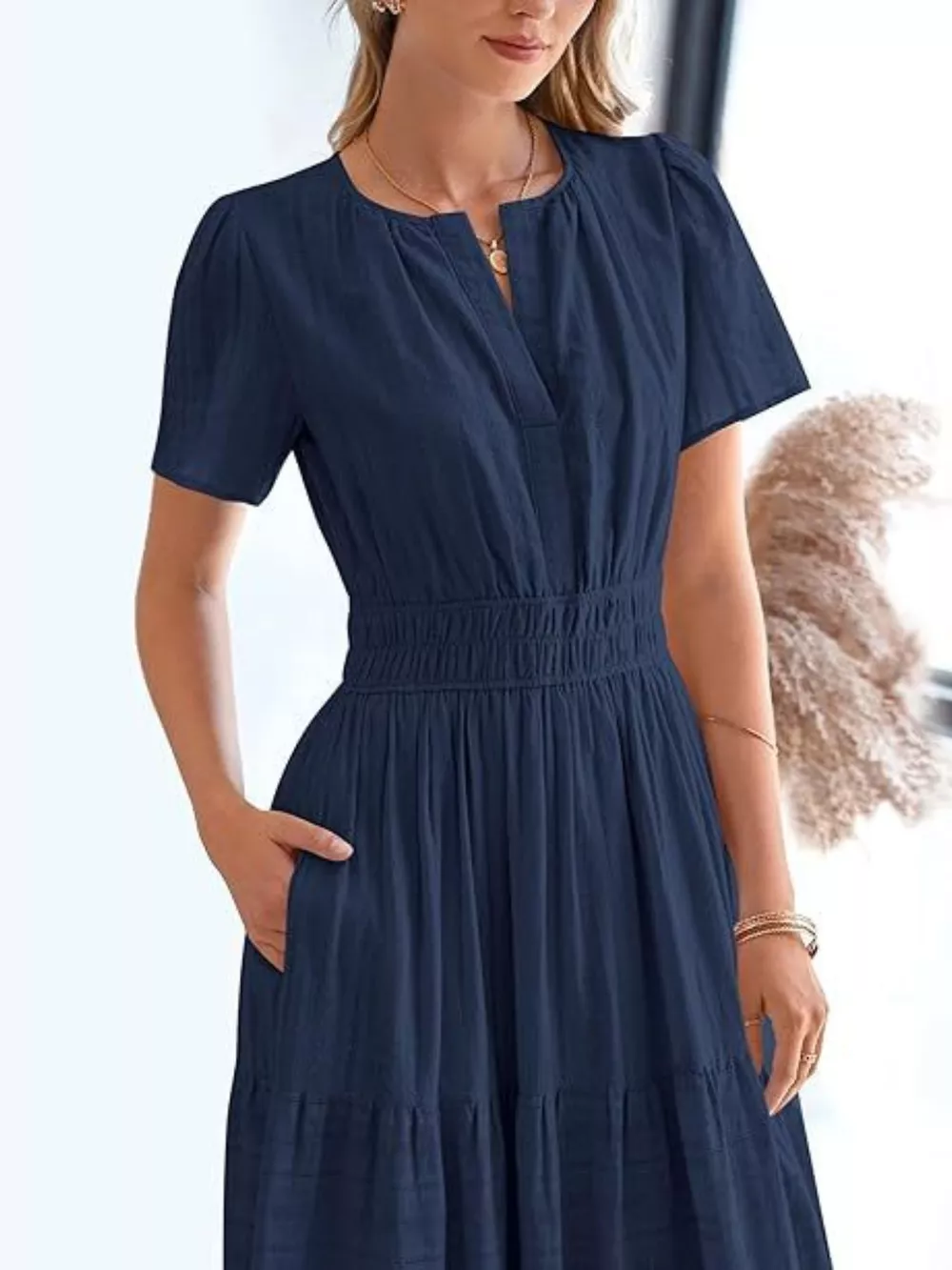 Full Size Short Sleeve Tiered Midi Dress Plus Size, image 4